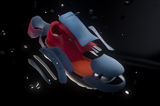 manufacturing 3d footwear,3d sneakers,3d shoe animation with particle simulation