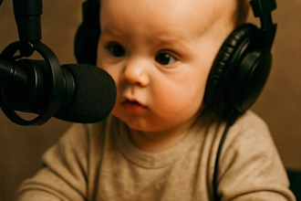 create a talking baby hosting a podcast