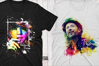 design unique and abstract watercolor on portrait or t shirt