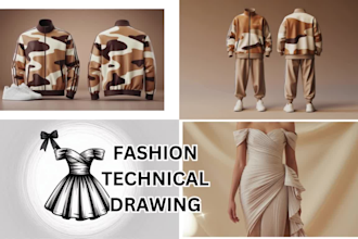 design fashion tech pack, flat sketch and fashion technical drawing