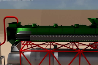 create 3d factory production line animation, machinery workflows 3d animation