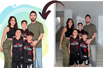 design a stylized family cartoon style portrait