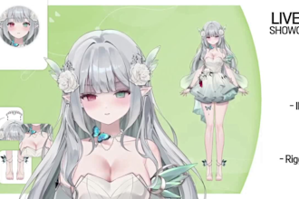 draw fantasy 2d vtuber model, cute live2d rigging for streaming