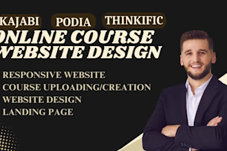 design online course website, kajabi website, podia, thinkific, landing page