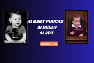 create viral ai baby podcast videos, news baby, your looklike, tiktoks, reels