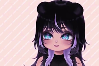 design custom pngtuber character model in anime or chibi for streaming, twitch