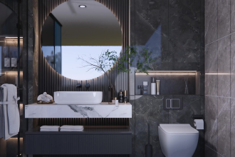 design 3d rendering modern bathrooms and stylish interiors
