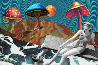 create aesthetic vintage psychedelic collage art for you
