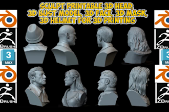 sculpt printable 3d head 3d bust model face 3d mask 3d helmet for 3d printing