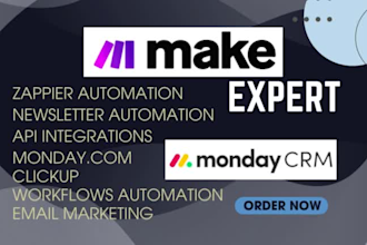 make com automation, zap integration automation, clickup, monday workflow, sugar