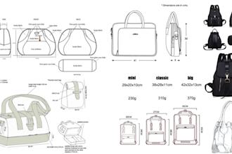 design your bag, handbag, backpack, luggage, wallet, and make a tech pack