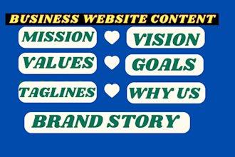 write a captivating  mission and vision, about us, brand story ,and core values