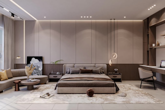 do bedroom interior design with 3d rendering of apartment
