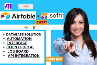 airtable database design, softr webapp development with automation, integration