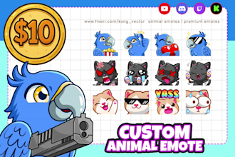 design custom pet animal emotes for twitch, kick or discord