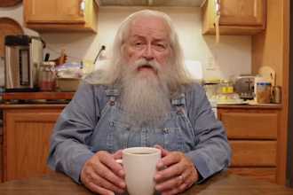 be your spokesperson as elmer, drinking coffee