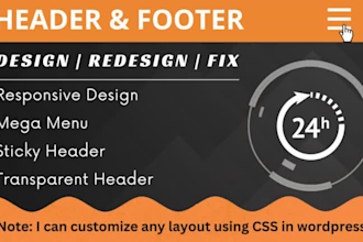 design, and redesign responsive header and footer, mega menu