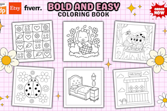 design cozy bold and easy coloring book cover and pages illustrations for kids
