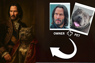 draw a royal portrait of you and your pet in majestic style