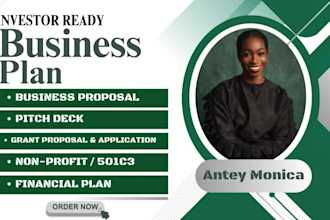 prepare topnotch business plan, financial plan, grant proposal, pitch deck