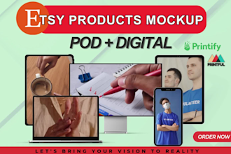 create etsy video mockup for etsy print on demand , etsy digital products,payhip