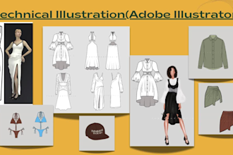 create fashion illustrations , flat sketches , 3d garments