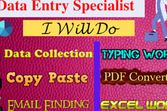 do any kind data entry, data collection, email finding work