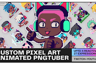 make animated pngtuber, vtuber in a pixel art anime style