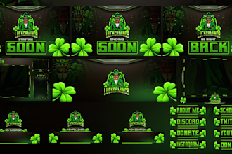 design animated kick streaming overlay, logo and screens