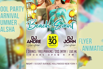 design an animated summer pool party flyer for instagram and tiktok
