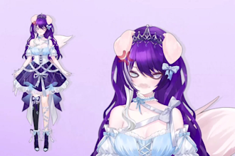 draw live2d vtuber model, ready to rig, png in anime art style, free emotes