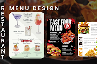 design food truck, cafe, restaurant, hotel, and bar menu
