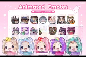 design animated emotes badges chibi emotes alerts, for twitch,dc,and kick