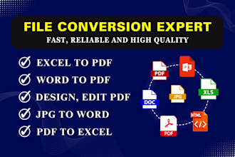 do pdf to excel or word, data entry, file conversion and fillable pdf form