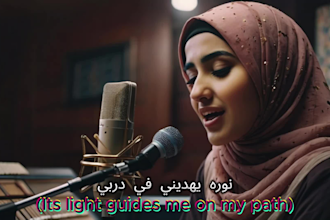 create a unique arabic lyrics video, english, french, animated lyrics video