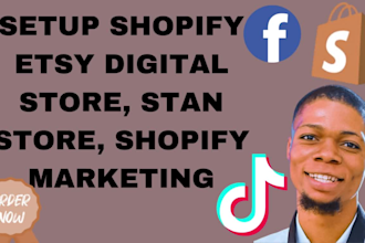 setup shopify etsy digital store, stan store, shopify marketing