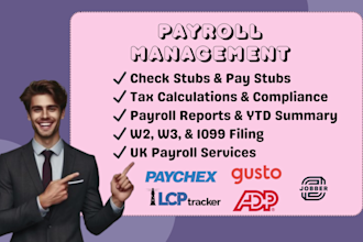 do payroll management using  lcptracker  adp gusto  paychex  jobber