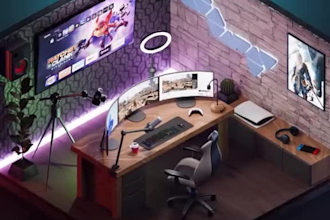 design 3d gaming room, streaming room and isometric room