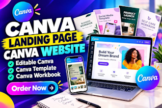 canva landing page, canva website, editable canva template and canva workbook