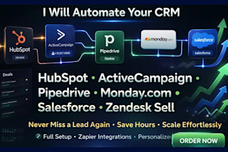 setup hubspot CRM pipedrive and monday CRM automation