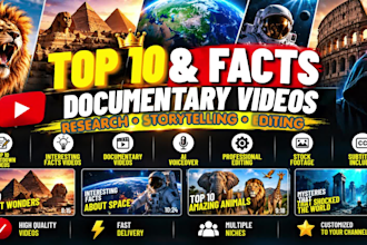 create top 10 videos, facts videos and faceless documentaries for youtube