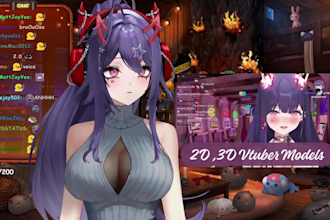 design and rig 3d, live2d vtuber model, anime styled 2d v tuber model, vroid
