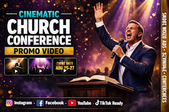 create a cinematic church event promo video and conference short video ads