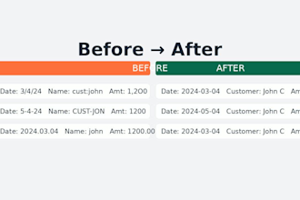 data entry processing for ms excel ,ms word, data cleaning, formatting