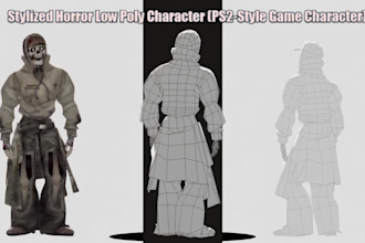 design creepy ps1 ps2 style horror game characters with rig and animation