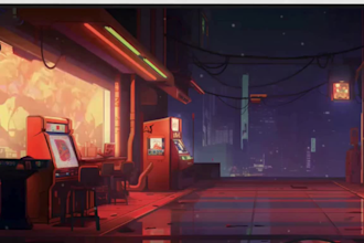 create stunning lofi loop animated background cartoon animation, animated gif