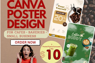 design aesthetic posters for cafes, bakeries and small businesses in canva