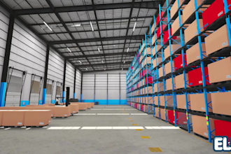 create 3d industrial warehouse logistics automation and conveyor animation