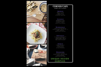 design a professional chalkboard menu restaurant menu or food flyer