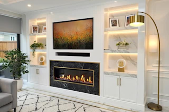 design lighting TV wall media wall fireplace interior living room design